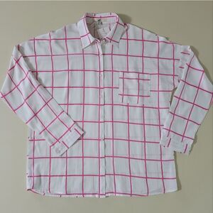 Ya Los Angeles Women's Long Sleeve Pink and White Button-Down Shirt
